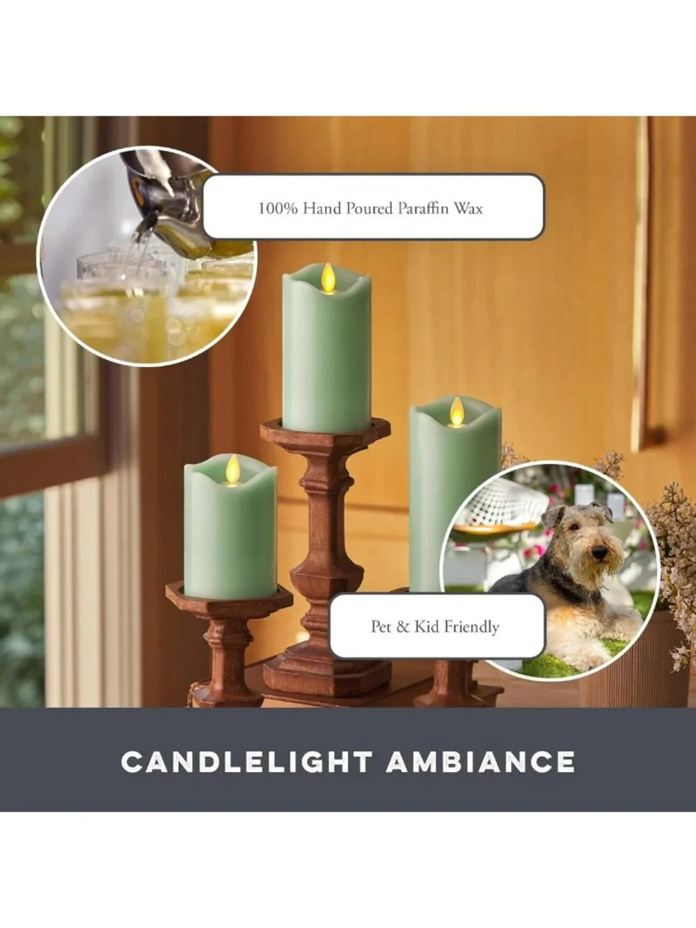 Set of 3 Flameless LED Candles - Flickering Battery Pillars, Real Wax, Pastel